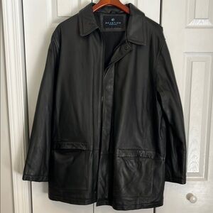 Mens Kenneth Cole Black Genuine Leather Trench Coat